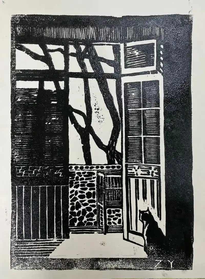 根据摄影素材改编的版画不知道算不算原创 反正自己搞的第一幅版 - 抖