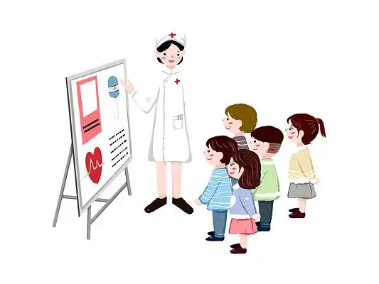 彩色手绘卡通护士教小朋友医学知识护士节元素png素材