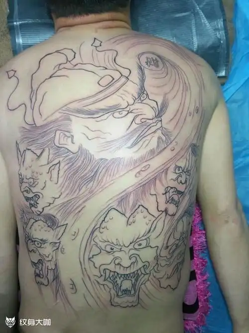 五鬼运财,走线未完成,待续_纹身图案手稿图片_白老师的纹身作品集