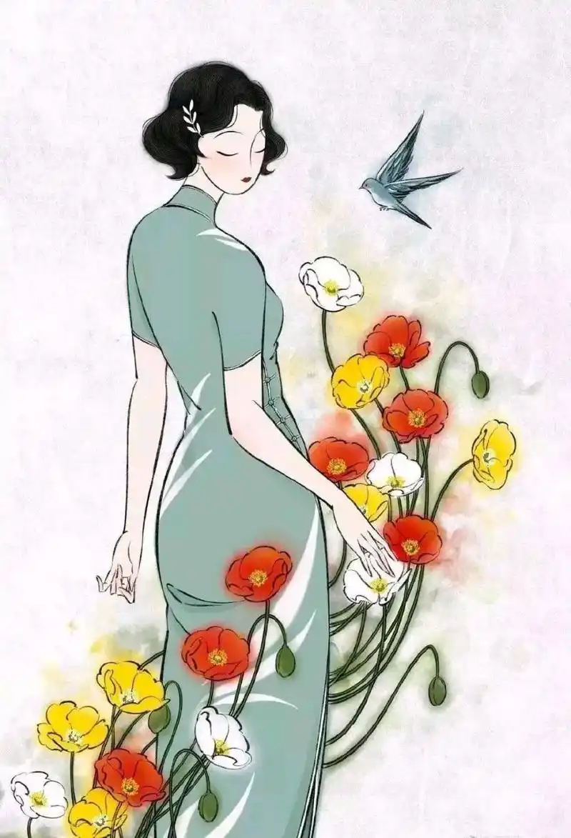 每日壁纸秀～民国手绘旗袍美人
