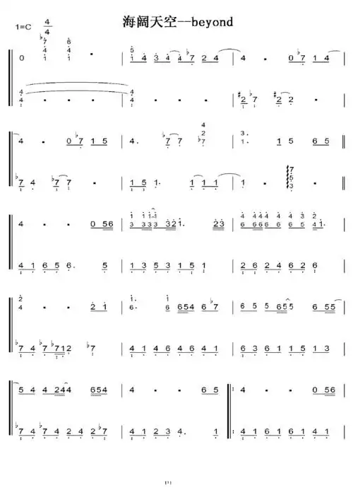 海阔天空 c大调 初学简易版 钢琴双手简谱 钢琴谱
