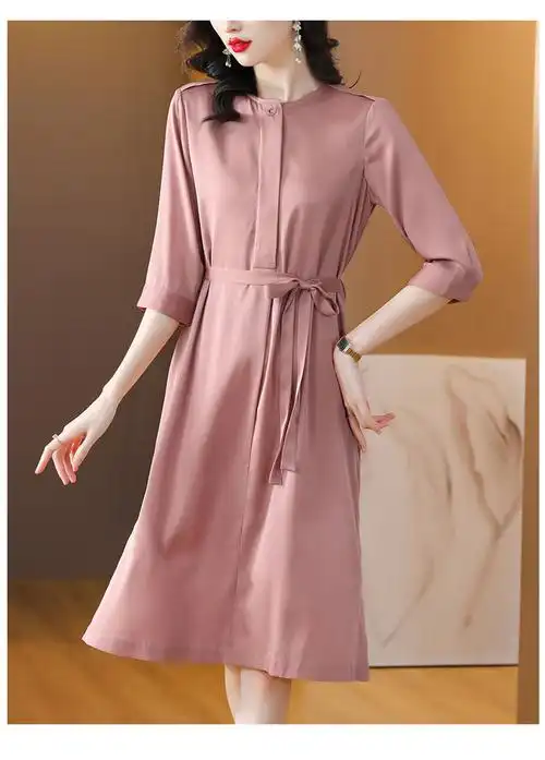 2023夏季新款真丝连衣裙女重磅桑蚕丝中长款a字裙 - 17网