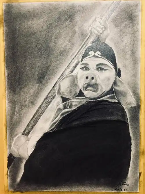 学员殷烨素描作品《八戒先生》张雯彩铅作品《齐天大圣》