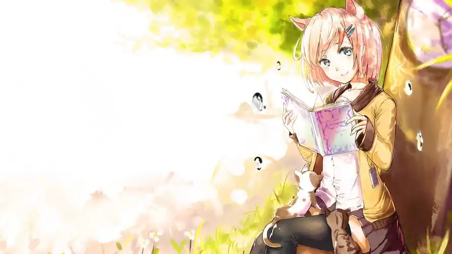 树林里的女孩可爱动漫桌面壁纸_卡通动漫_壁纸下载_美桌网