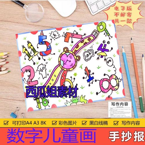 数字世界创意趣味画儿童画画电子版简笔画线稿涂色主题绘画涂色