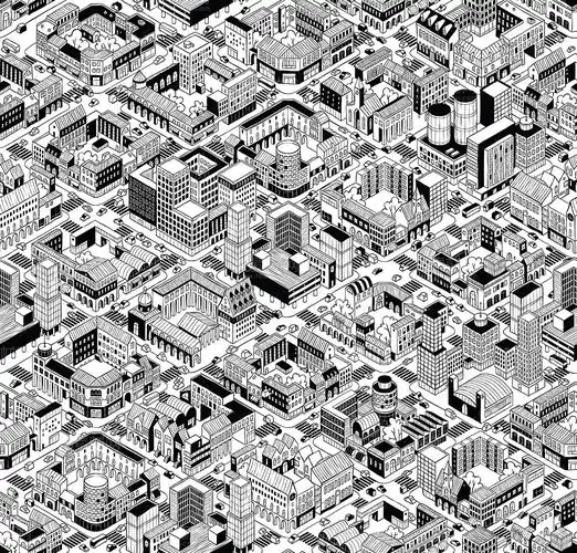 卡通黑白城市建筑设计矢量素材