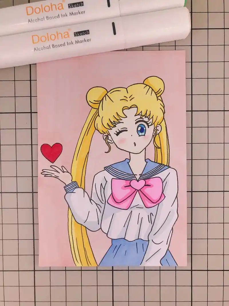 第221幅|美少女战士卡通画,马克笔画. 马克笔:多乐绘12 - 抖音