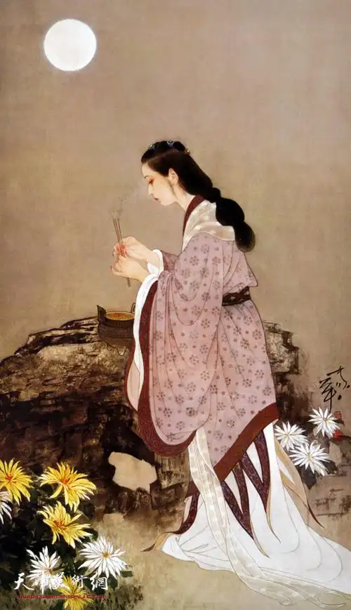 何家英作品:貂蝉拜月