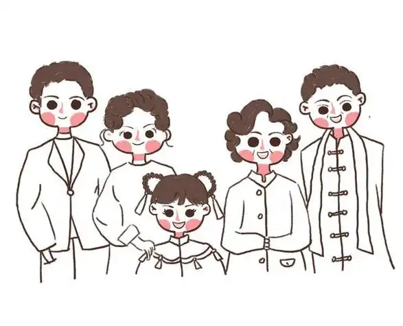 卡通全家福五口人简笔画