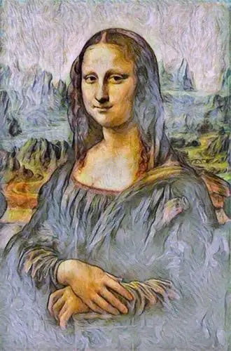 一名男仕双腿跪地推着轮椅上的老婆参观了《蒙娜丽莎》作品