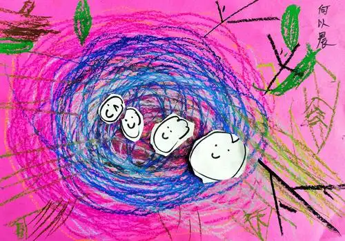 橙子美术&金色幼儿园美术班第九次作品《鸟窝和鸟蛋》