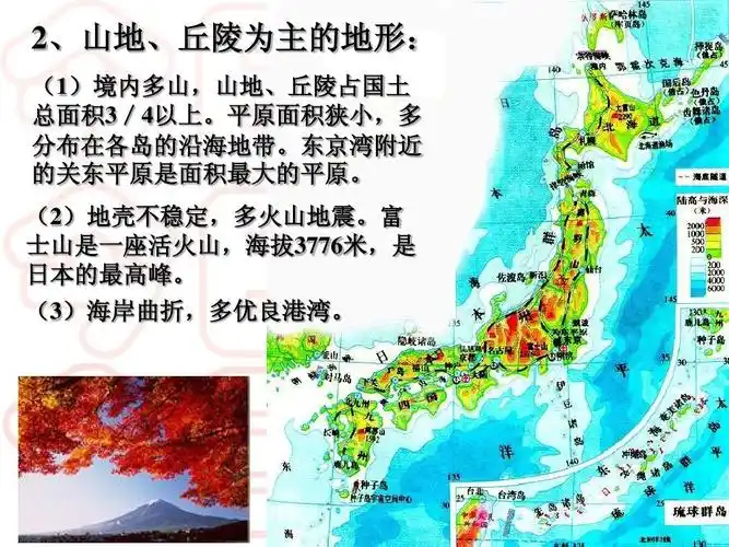 课件东亚与日本 2,山地,丘陵为主的地形: 山地,丘陵为主的地形: (1)