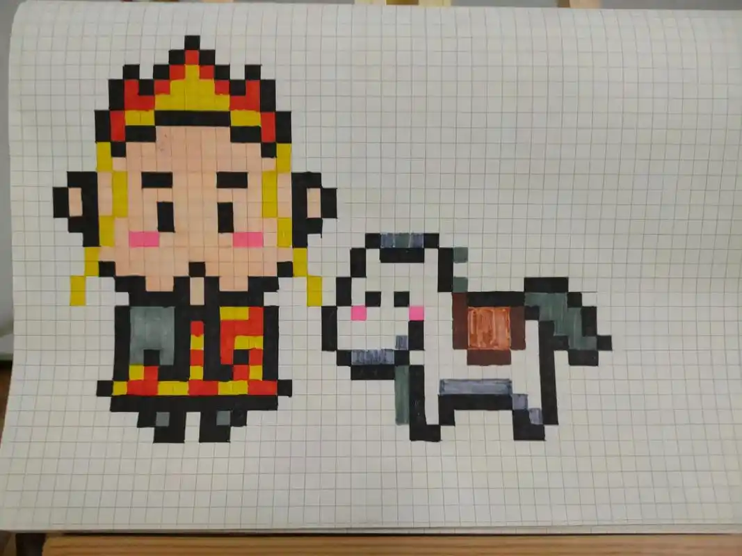 像素画 取西经的唐僧和陪唐僧取经的白龙马.          - 抖音