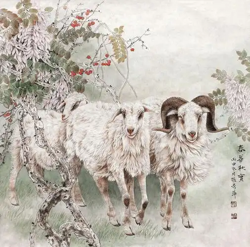 张秀萍坦言,自己是专事工笔画羊的画家,在大同和北京都有工作室.