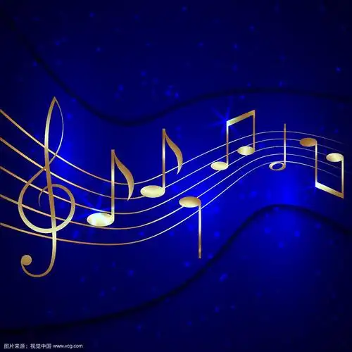 抽象的蓝色音乐背景与金色的音符