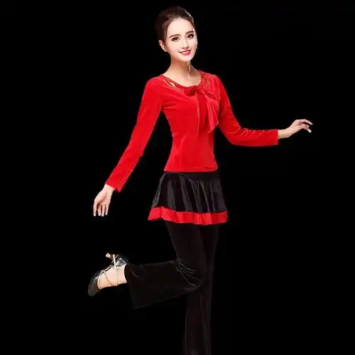 广场舞服装套裙新款套装秋冬韩国绒中老年女舞蹈演出服跳舞衣服女