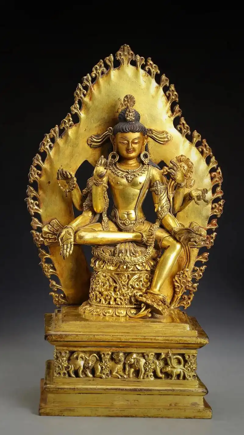 铜鎏金六臂观音坐像 尺寸20x13.5x35cm重5920g - 抖音