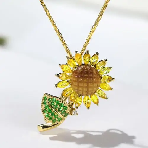 宝石矿工向日葵系列18k黄金太阳花吊坠胸饰