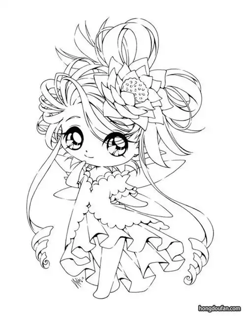 头戴荷花的小仙女公主涂色简笔画大全
