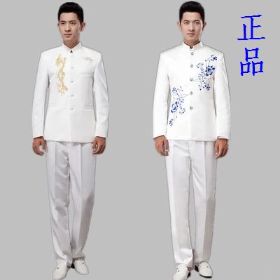 五四中山装演出服大合唱演出服男主持人服装民乐笛子民乐演奏服装