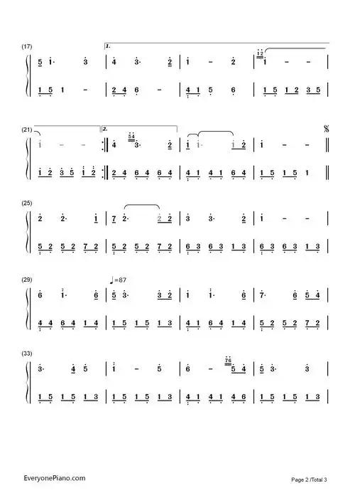我爱她-班得瑞双手简谱预览2-钢琴谱文件(五线谱,双手简谱,数字谱