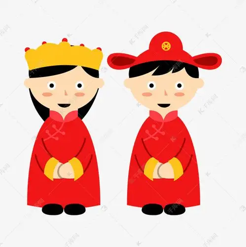 卡通矢量穿中式礼服的新郎新娘免