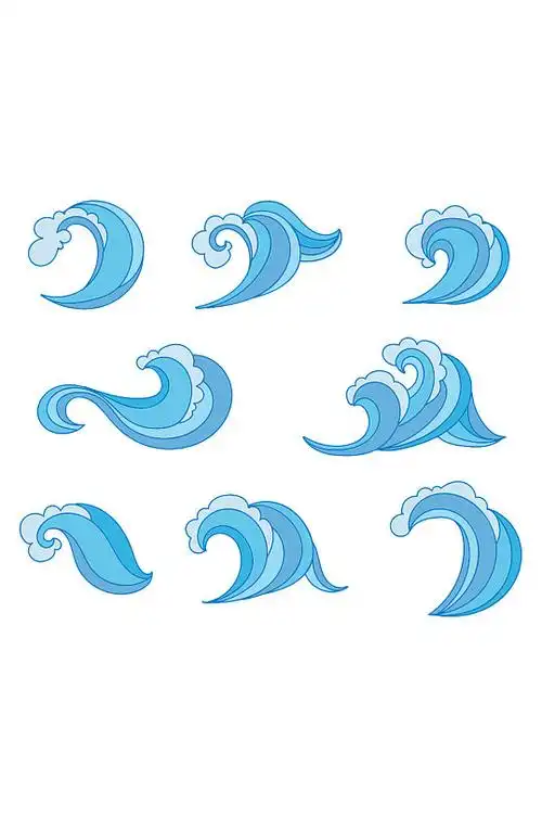 手绘波矢量抽象波浪水流手绘-众图网