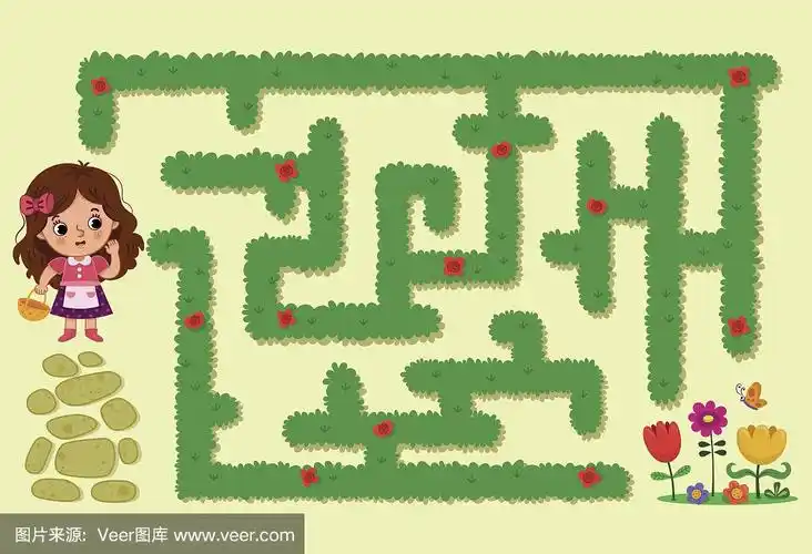 迷宫中的卡通女孩角色.