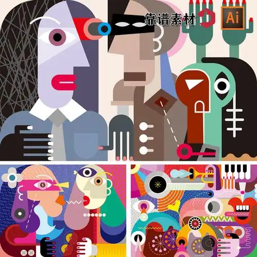 几何抽象摇滚朋克音乐酒吧插画海报装饰画ai设计素材