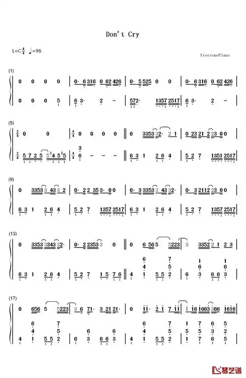 dont cry钢琴简谱-数字双手-guns n roses1