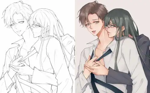 动漫人物的设计板绘基础线稿,人体,材质,上色等.