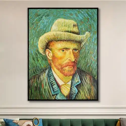 梵高自画像油画装饰画手绘玄关客厅挂画世界名画手工油画