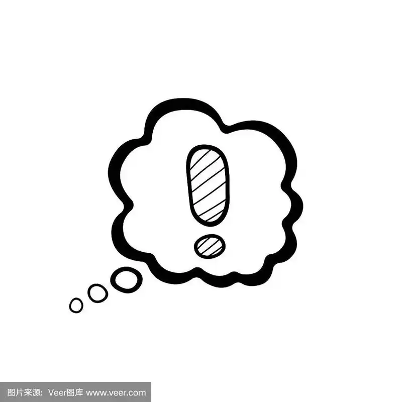 手绘的感叹号在云上孤立的一个白色.草图.矢量插图.