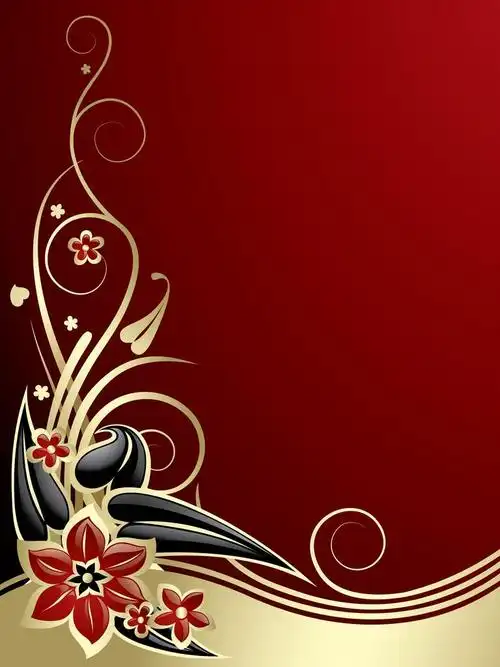 金红色经典背景,矢量红色背景上的黄金花