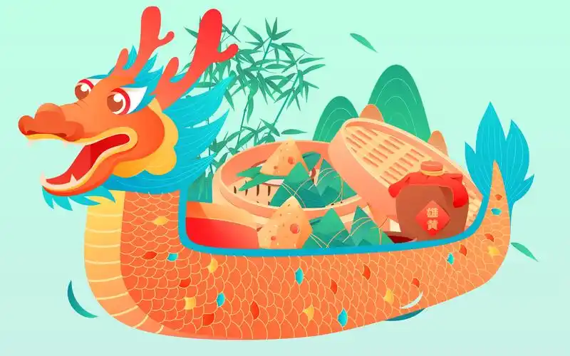 端午节划龙舟传统节日中国风矢量插画素材