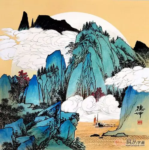 林德坤新品创作斗方工笔山水画作品《穷款》