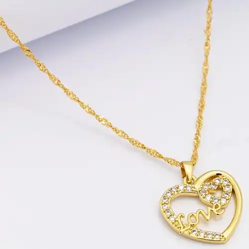 跨境亚马逊热卖双爱心锆石项链女吊坠水波链轻奢百搭锁骨链饰品