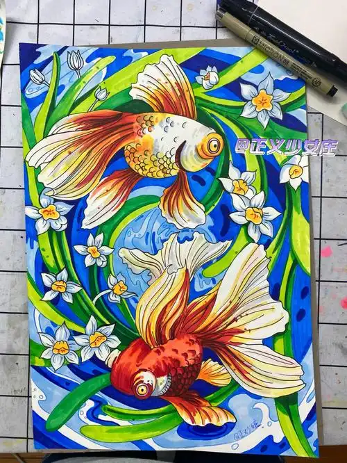金鱼手绘插画临摹