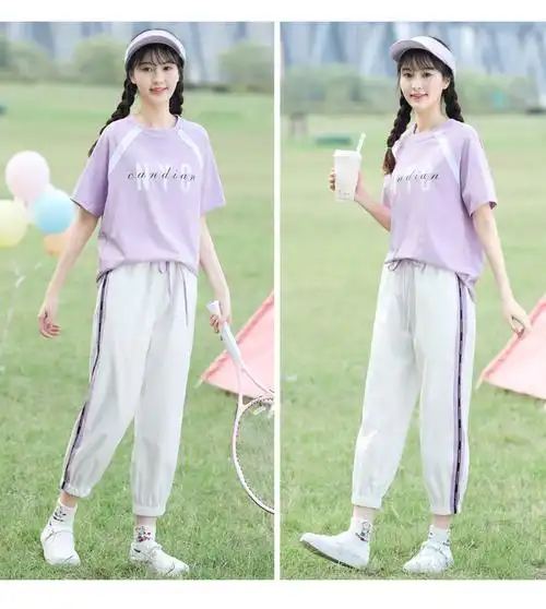 安·踏少女初中学生运动休闲套装宽松时尚高中女生夏季13岁15岁夏装