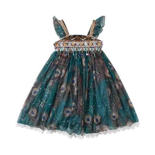 缘妕凌女童连衣裙六一女孩民族孔雀公主夏装2024新款洋气儿童雪纺吊带