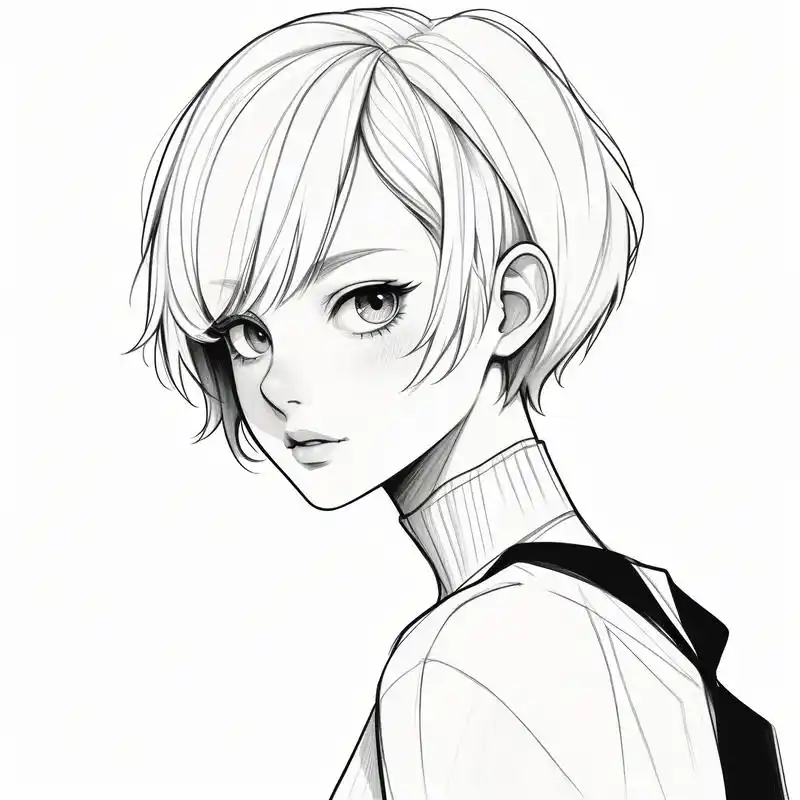 96短发女生黑白素描头像94 今天给大家带来一组短发女生的黑白