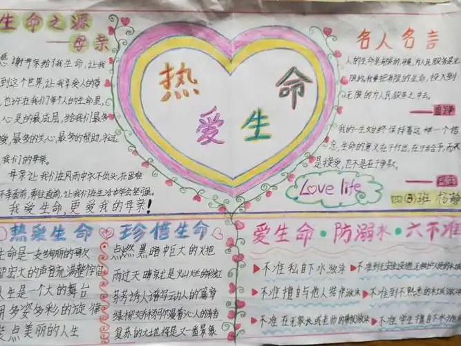 热爱生命——四3班手抄报