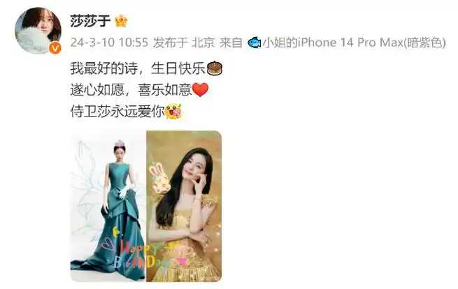于莎莎祝刘诗诗生日快乐