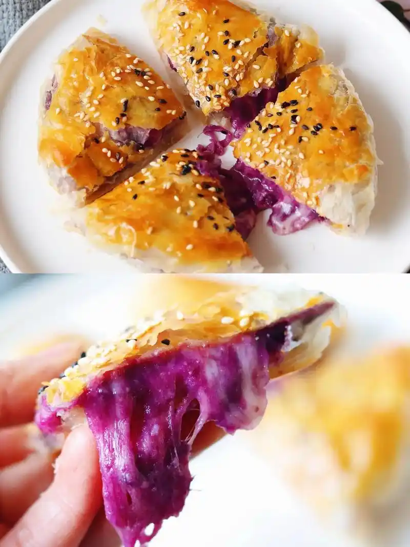 无需揉面爆浆紫薯芝士饼
