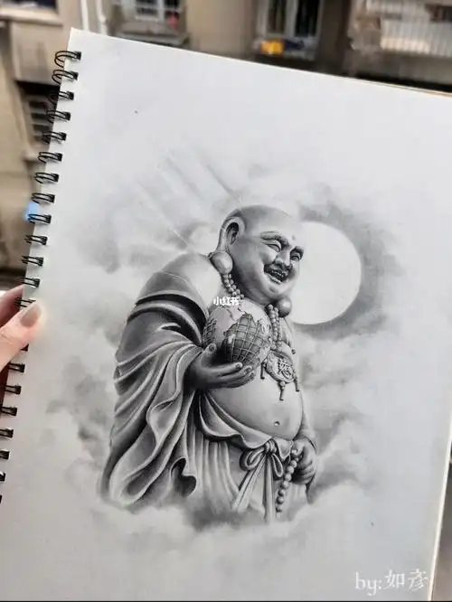 弥勒佛手稿纹身素描