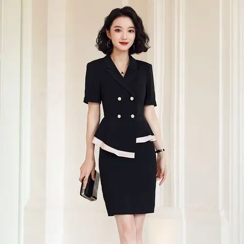 职业套装女空姐制服2020年夏季新款时尚气质短袖珠宝店工作服套裙