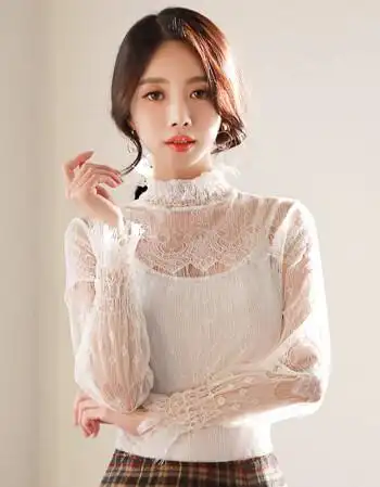 蕾丝打底衫网纱女睫毛透明长袖薄纱镂空内搭流苏上衣春gg 白 l
