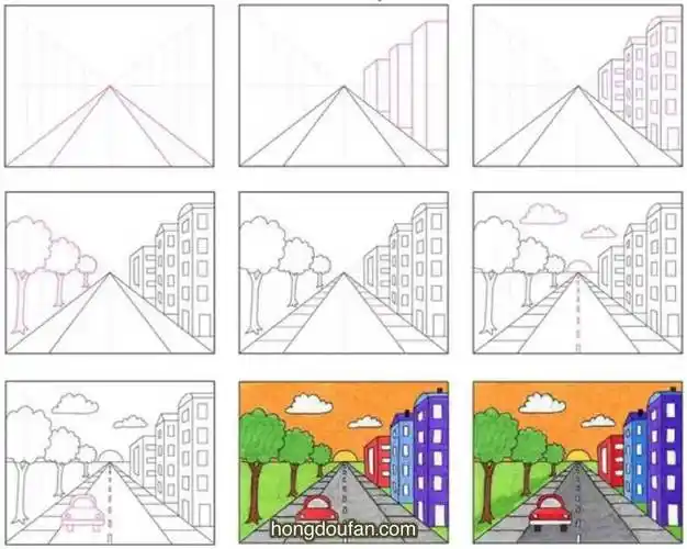 分步简笔画,卡通,可爱,城市,小元素,手绘小元素,简单,绘画教程,街道