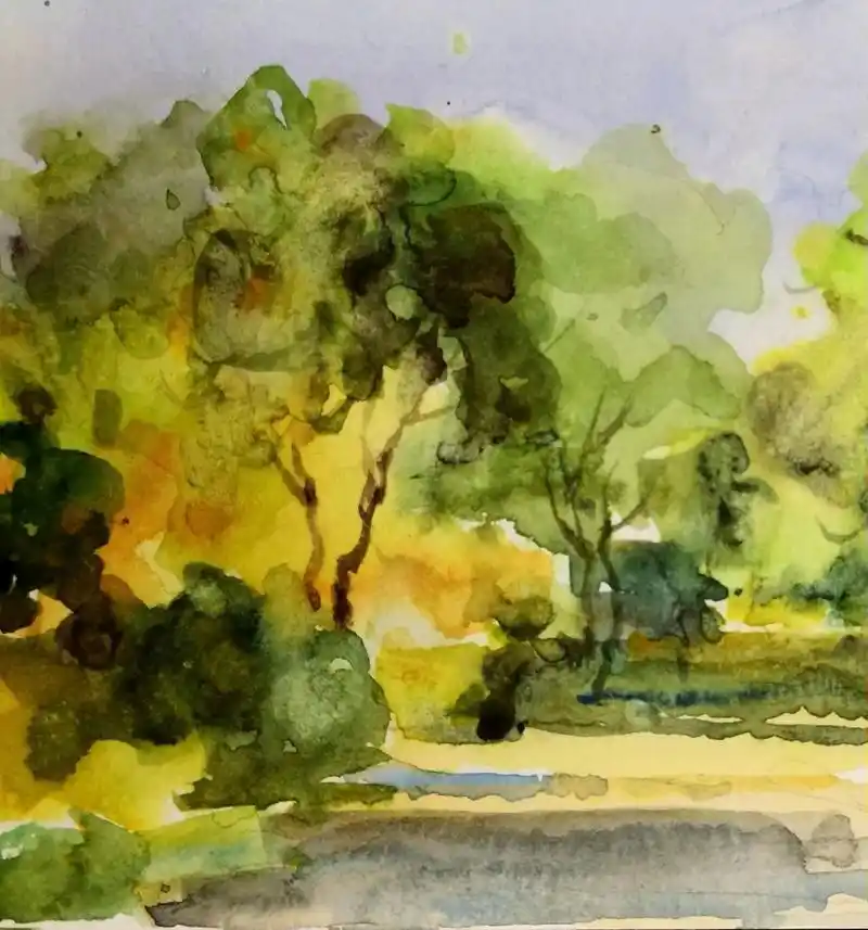 水彩画宜春天沐的小树林最近在宜春温汤温汤天沐写生自由涂画自娱自乐