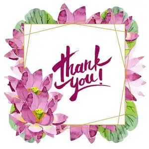 铭文谢谢你美丽的紫色莲花孤立在白色上. 水彩背景插图.